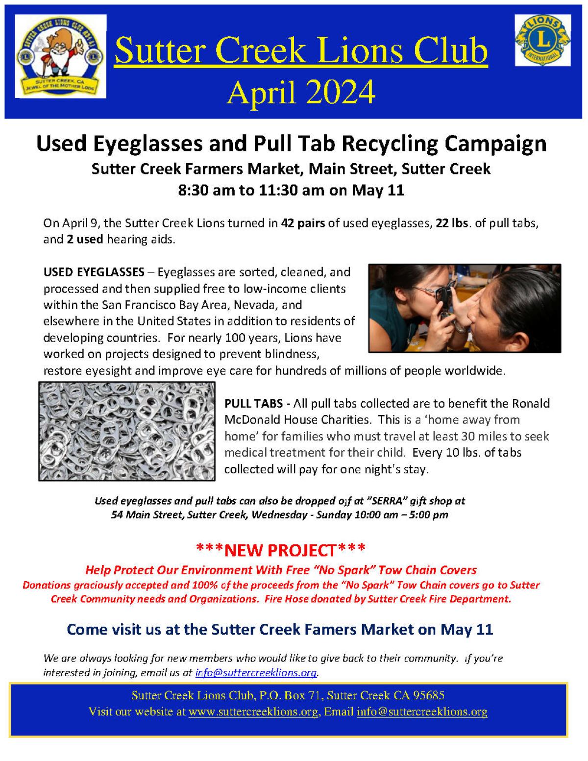 Used eyeglasses and pull-tab recycling campaign